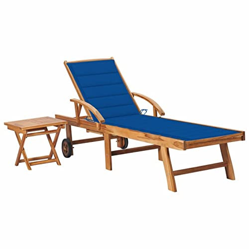 ARKEM Sonnenliege mit Tisch und Auflage Massivholz Teak Gartenliege Campingliege
