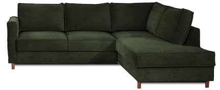 JAKE - Ecksofa mit Schlaffunktion - 5-Sitzer - aus Samt - rechts Grün