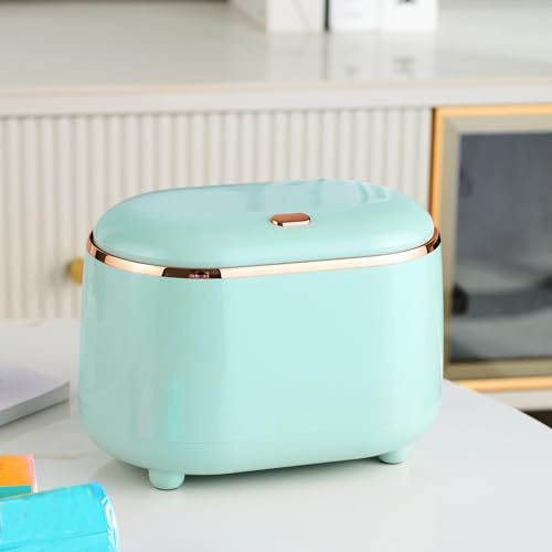 Yuzita Mini desk bin with lid,small Plastic trash can for kitchen bathroom office countertop,desktop Waterproof rubbish bin with 50 trash bags (Green)