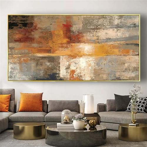 HOLEILUCK Ölgemälde auf Leinwand, abstrakt, warme Farbe, einfaches großes Wandbild, beige-grau, Kunst auf Leinwand, für Zuhause, Wohnzimmer, Dekoration, 70 x 150 cm, ungerahmt