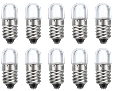 sourcing map 9V/0.06A E10 Mini LED Light Bulbs, 10Pcs Miniature Screw Bulbs Flashlight Bulbs for Scientific Experiment Lighting DIY Accessories, Warm White Light
