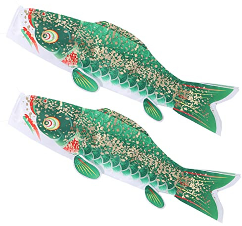 KONTONTY 3d Japanischer Koi Windsack Fischflagge 50cm Metallisch Grün Für Gartendeko Außenbereich Hängende Dekoration