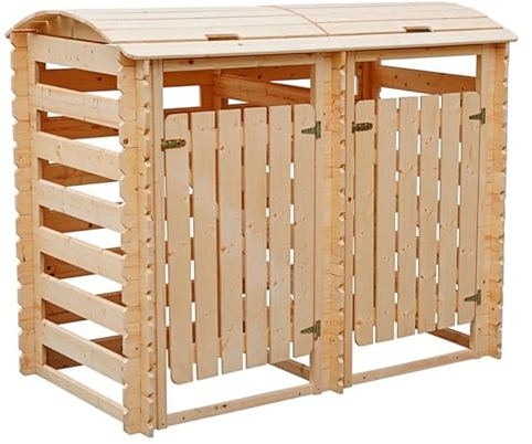 Tettoia doppia in legno con ante con serratura, casetta da giardino per lo stoccaggio di 2 contenitori standard da 240 litri 180 cm x 97 cm x H137 cm TIMBELA M605-1