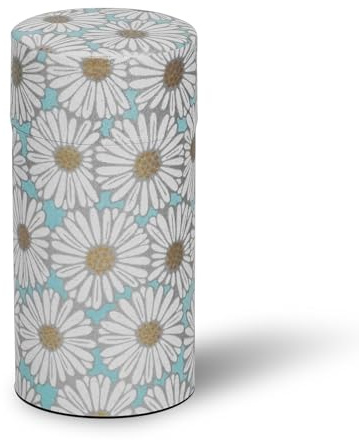 COTONOHA Kyoto Floral Tin Tea Canister - 7 oz Traditional Japanese Yuzen Paper Design, Airtight Storage for Fresh Tea Leaves, Ideal for Tea Ceremony Accessories Collection (Light Blue)