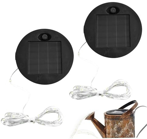 Regadera solar de repuesto con tira de luces, 2 paneles de luz solar redondos de 2.75 pulgadas para luz de jardín
