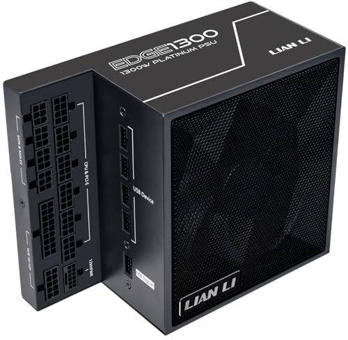 Lian Li Edge EG1300 PC Netzteil, 1300 Watt, PCIe 5.1, ATX 3.0 PSU | ATX 3.1, 80 Plus Platinum, modular, mit Sleeved Cable Kit, 12VHPWR für NVIDIA RTX, leiser Lüfter, integrierter USB Hub - Schwarz