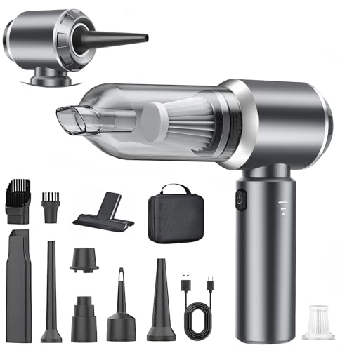 CLZFXS 3-in-1 Handstaubsauger Akku Kabellos - 18000Pa Staubgebläse Druckluft und Auto Staubsauger - Mini Autostaubsauger für Haus Küche Tierhaare (Grau)