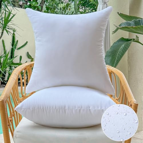 OTPIPCS Wasserdicht Kissenfüllung 45 x 45 cm 2er Set Outdoor Kissen für Couch Gartenmöbel Patio Kissen Weiße Quadratische Kopfkissen Mittelgröße Sofa Dekorative Zierkissen