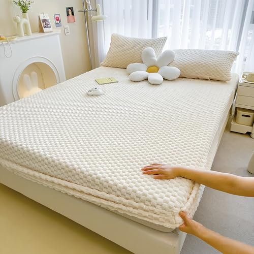 JIANINGHOME Spannbettlaken Plüsch 120x200,Fleece Spannbettlaken Winter Samt Warm Kuschel Boxspringbett Frottee Bettlaken Biber Spannbetttuch