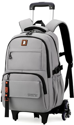 Amythe Schulrucksack Teenager, Großer Rucksack mit 6 Räder für Jungen Mädchen, Stilvoller College-Schulranzen mit Rollen, 31Liter Leichter Wasserdichter Daypack Trolley für Herren -Grau
