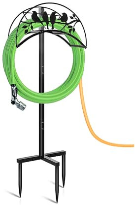 Garden Hose Holder - Water Hose Holder - 4 Spikes Garden Hose Reel Heavy Duty Metal Hose Stand - For Outside Yard Lawn