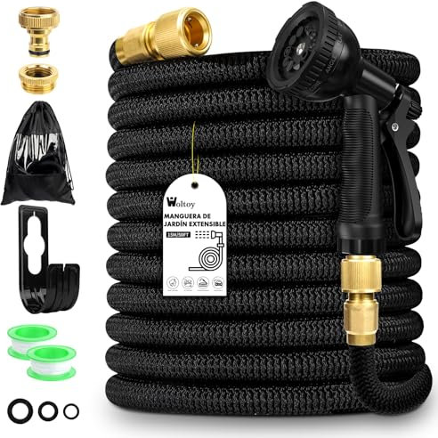 15M/50FT Flexibler Gartenschlauch mit Latexkern, Erweiterbarer Wasserschlauch mit 10 Funktionsdüse Brause und 1/2' 3/4' Zoll Messinganschlüssen, Gartenbrause Flexischlauch für Gartenarbeit