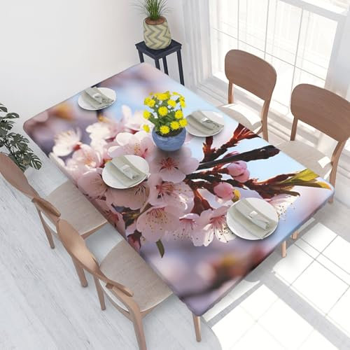 ANABPRMA Tovaglia impermeabile con fiori di pesco, 122 x 76 cm, tovaglia quadrata a prova di olio, facile da pulire, per cene e feste