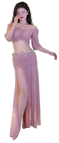 AHUFGN Bauchtanz Kostüm Bauchtanz-Set for Erwachsene, trägerlos, Top, Rock, Damen, Trainingskleidung, Anfänger, Leistungsklasse, Tanzanzug(Pink,XXL)