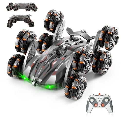 FORESTDREAM RC Stunt Car, 8-Rad Ferngesteuertes Auto ab 4-10 Jahre, Geländewagen mit Sprühnebel, LED & Musik, 2,4 GHz Spielzeugauto für Jungen & Mädchen Spielzeug ab 5 6 7 9 Jahre Junge (Schwarz)