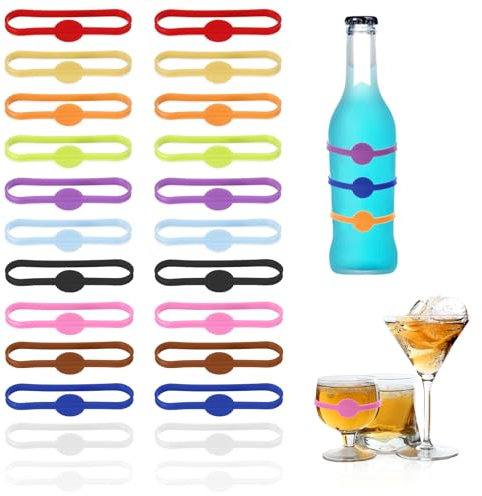 Minfuerang Glasmarkierer Silikon Glas Markierung Trinkgläser,Weinglas Marker Ring Set Wiederverwendbare für Party,Sektgläser,Martinigläser,Bar,Hochzeitsdekoration (24 Stück)
