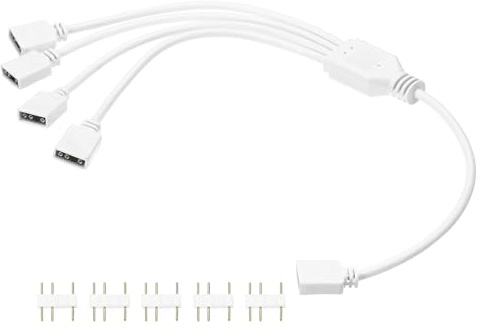 sourcing map ARGB Splitter Cable, 5V 12 3 Pin 1 to 4 Female to Female ARGB Adapter Cable with 3 Pin Male Connectors for PC Computer ARGB Fan/LED Lights, White