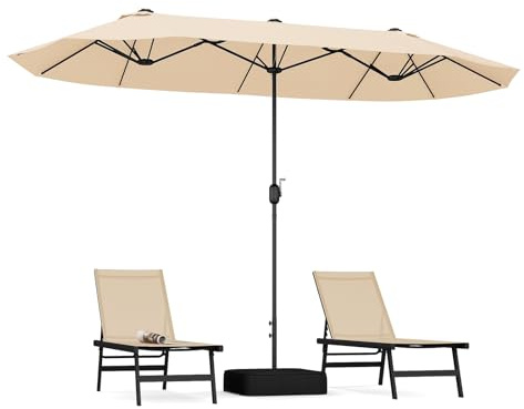 4 m doppelseitiger Terrassenschirm, extra großer Sonnenschirm for den Außenbereich mit Sockel, Kurbelgriff und Sicherheitsschloss, Marktschirme, Sonnenschutz for Garten, Strand und Hof(Beige)