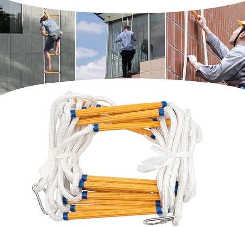 BAOCHADA Escalera de cuerda portátil de rescate, con 2 ganchos de hasta 200 kg, reutilizable para ventanas, balcones, barandillas, exteriores, multiusos (10 m)