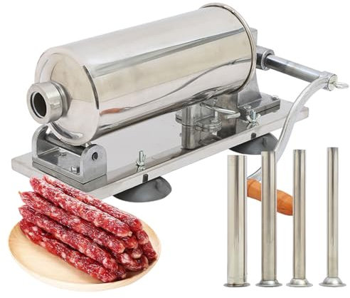 Manueller Wurstfüller aus Edelstahl, horizontale Fleischfüllmaschine mit mehreren Röhrchen für den privaten und gewerblichen Küchengebrauch