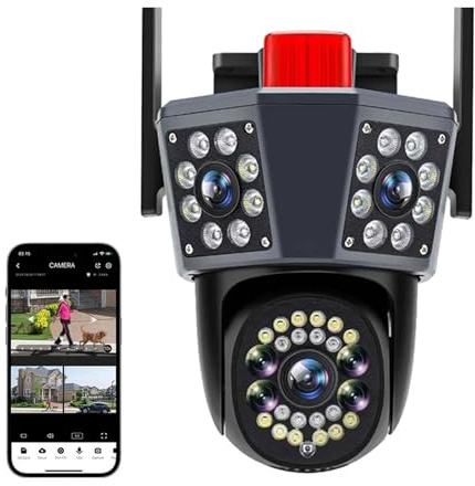 Caméras de sécurité, 12MP 6K PTZ trois écran caméra extérieure trois écrans Protection suivi automatique détection de mouvement vidéo Survalance caméra IP ,Caméras pour la sécurité à domicile(Camera A