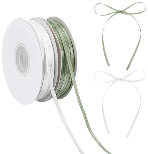2stück 91m Schleifenband Grün, 3mm Grün Satinband Geschenkband Satinband Dekoband Band Grasgrün, Doppelseitig Dekoband Bänder Satin Altgrün Band Eukalyptu Dekobands Für Geschenkverpackung Basteln Deko
