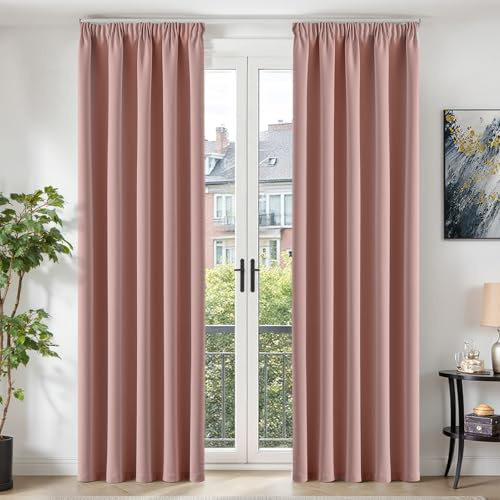 TOPICK Gardinen Vorhänge Verdunklungsvorhänge H245xB140 2er Set Rosa | Gardinen mit Kräuselband Schlafzimmer Vorhänge Blickdicht Wohnzimmer Blackout Curtain Living Room Gardinen für Schienensystem