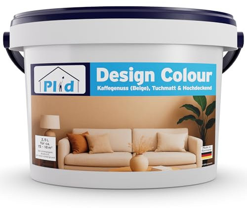 Plid® Design Innenfarbe Beige 2.5L [HOHE DECKKRAFT] Design-Colour Kaffegenuss - Bunte Farbe Wand - Matte Wandfarbe - Für ca. 15-18 m² in Profi Qualität - Atmungsaktiv & Tropfgehemmt