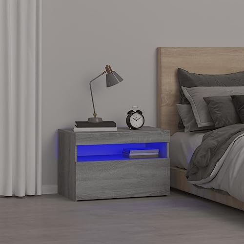 Möbler, bord, nattduksbord, sängskåp med LED-lampor grå Sonoma 60 x 35 x 40 cm