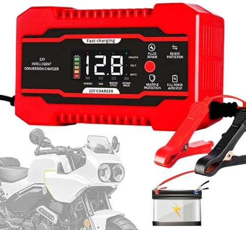 Chargeur De Batterie d'entretien 12 Volt | Chargeur Automatique De Batterie 12V 6A,Équipement de Recharge pour Réparation de Véhicules pour Motos, Voitures, Camions et Tricycles