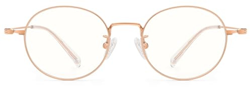 Dollger blåljusfilter glasögon för män och kvinnor, bländfria datorglasögon med titanram, trendiga runda retro unisex glasögon 2025, Lysande roséguld, M