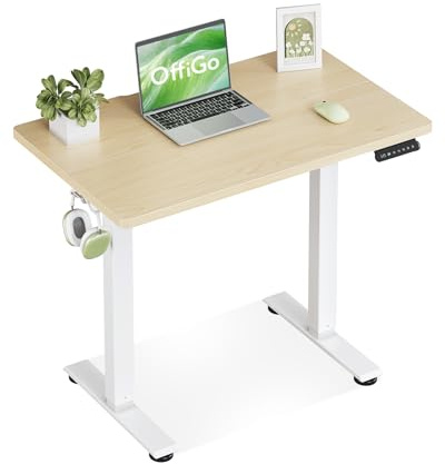 OffiGo Höjdjusterbart Skrivbord med 3 Minnesfunktioner, 80cm, Beige | Elektriskt höjdjusterbart skrivbord, Kompakt för Hemmet och Små Utrymmen