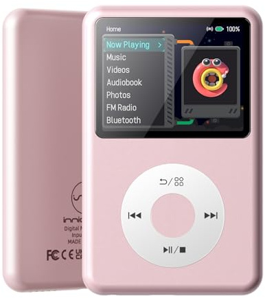 Innioasis Y1 MP3 Player - Zeitlose Klasse: 128 GB, Bluetooth, Video-Player, Hörbücher, FM-Radio und Touch Wheel-Steuerung（rosa）