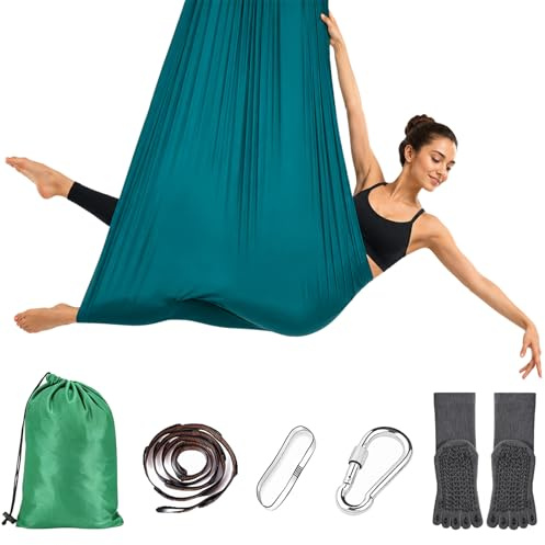 Herbst Aerial Yoga Hängematte 280x150cm mit Verlängerungsgurt & Karabiner | Aerial Yogatuch Set Reißfestes Yoga Tuch zum Hängen bis 200kg für Studio & Zuhause