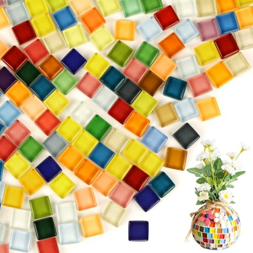 Aomig Bunte Glas Mosaiksteine, 1×1cm Quadratische Mosaik Steine, Polygon Mosaik Basteln, Mini Glas Mosaiksteine für DIY Basteln, Blumentöpfe, Kunst, Bilderrahmen, Spiegel und Dekoration