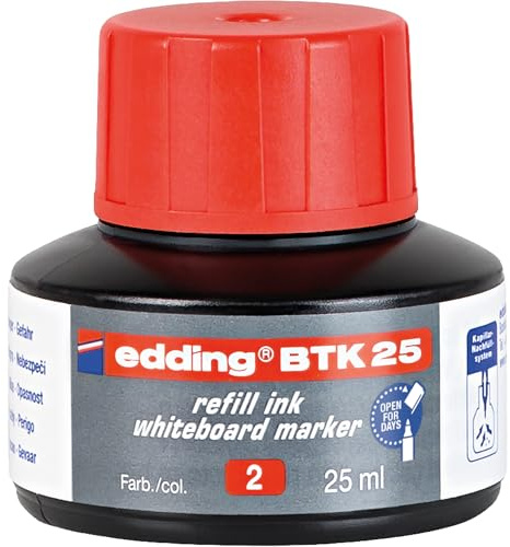 edding BTK 25 Nachfülltinte Whiteboardmarker - rot - 25 ml - mit Tropfendosiersystem, zum schnellen Nachfüllen fast aller edding Whiteboardmarker