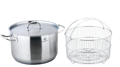 Carl Schmidt Sohn 044022 PRO-X Suppentopf mit Korb 28 cm, 10 Liter, 18/10 Edelstahl, silber, 28 x 28,3 x 27,4 cm