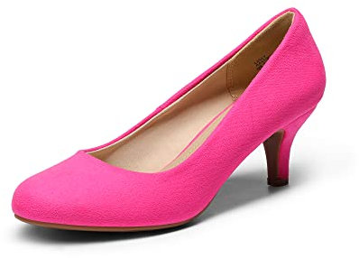 DREAM PAIRS Womens Slip On Low Kitten Heels Round Toe Pump Court Shoes Luvly Fuchsia Suede Size 8.5 US/ 6.5 UK