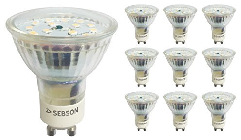 SEBSON GU10 LED dimmbar 5W ersetzt 35W Halogen, GU10 LED warmweiss - 10er | LED Lampe GU10 flimmerfrei, Farbwidergabe Ra95 - GU10 Strahler 230V, LED Leuchtmittel 110°, 350lm, ø50x57mm - Deckenlampe