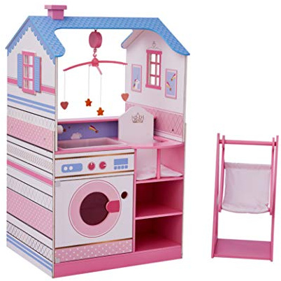 Olivia's Little World Classic Dollhouse Baby Doll Changing Station with Crib, High Chair, Sink, Washing Machine and Separate Swing for Dolls up to 18-in., Multi