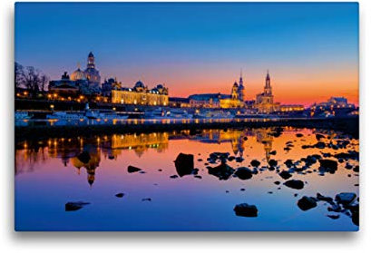 Premium Textil-Leinwand 45 x 30 cm Quer-Format Dresden am Abend, Leinwanddruck von Stefan Becker