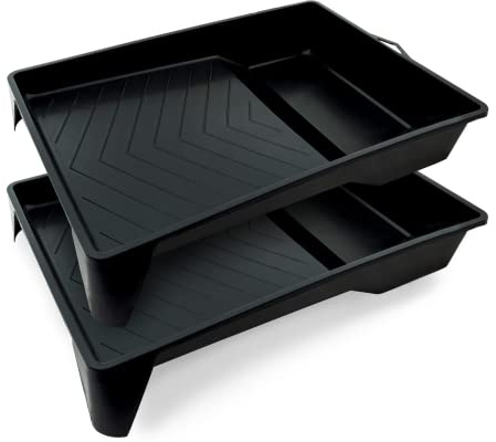 Precision Defined Paint Trays 9-Inch (23 cm), Paint Roller Trays Set 2-Pack, Plastic Paint Pan for 9-Inch Roller Brushes, Painting Tray for Painting with Deep Paint Pocket, Disposable Paint Tray