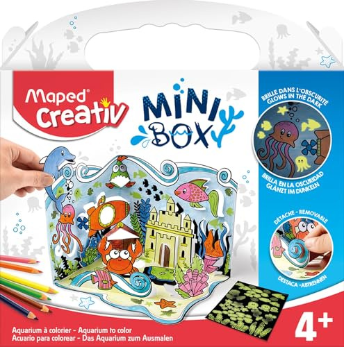 Maped CREATIV - Bastel-Set, Kreativ-Set Aufsteller AQUARIUM MINI-BOX - inkl. 25x Leucht-Sticker, 6x Buntstifte