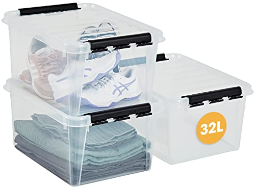 SmartStore - 3x Boîte de Rangement Plastique avec Couvercle Classic 31L (50x39x26cm) | Empilable et de Qualité Alimentaire | Boîte Plastique avec Couvercle & Coins Renforcés | Garantie 10 Ans