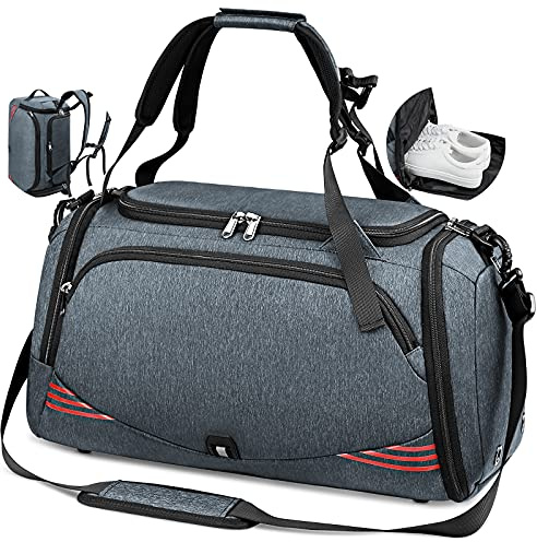 Sporttasche für Herren und Damen, 40 l, 65 l, Reisetasche, Wochenendtasche, Fitness-Tasche, mit Schuhfach, wasserdicht, große Kabinentasche, für Reisen, Graublau, (65L) EU, Reisetasche