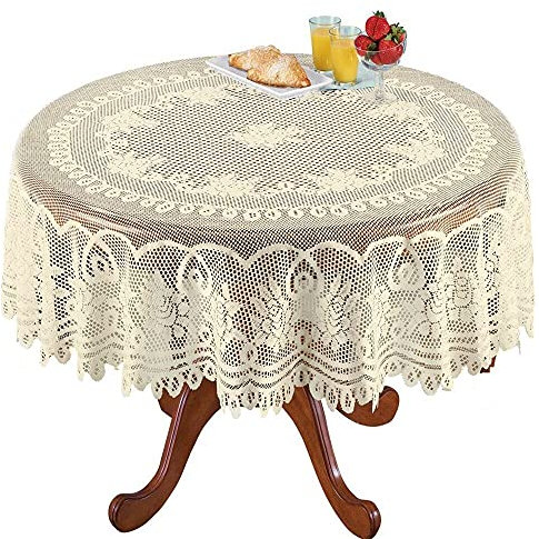 BMIDRUT Vintage Beige Häkeldeckchen Häkeln Tischdecken Spitze Deckchen Tischdecken Tischdeckchen Abdeckung Hochzeit Home Party Küche Dekoration (Beige, Runden 180 cm)