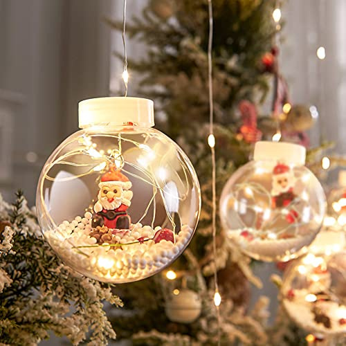 OOWOKS LED Lichtervorhang Christbaumkugeln mit 3m Lichterkette 10 Stück Glühbirnenformen Weihnachtskugeln,für Christbaumschmuck Baumschmuck Weihnachtsmann Lichterkette WasserdichtDeko Weihnachten