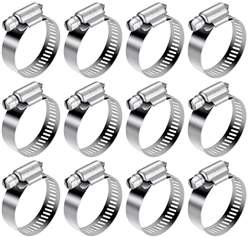 12 Pezzi Fascette Stringitubo Regolabile 21-38 mm Acciaio Inox 304, Fascetta Morsetto Stringitubo per Condotti Fascette a Vite Senza Fine Tubi Gas Acqua