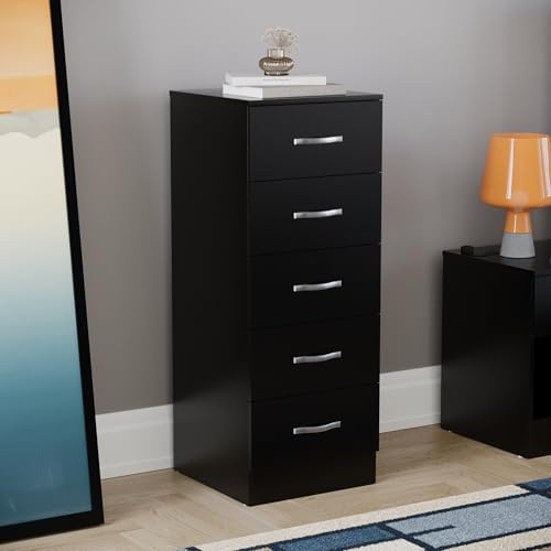 Vida Designs 5 lådor smal kista hög sovrum förvaringsenhet skjutbara lådor sovrumsmöbler (svart)