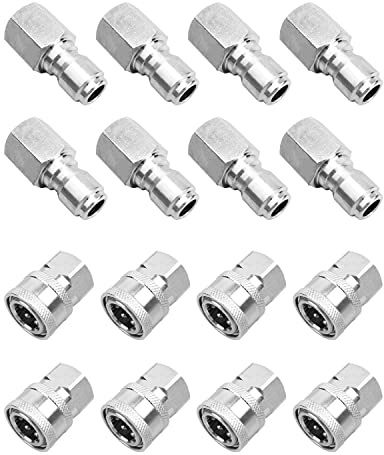 𝟐𝟎𝟐𝟒 𝐍𝐞𝐰 NPT 3/8 Inch Stainless Steel Male and Female Quick Connector Kit, Pressure Washer Adapters Hose Quick Connector Internal Thread 8 Sets